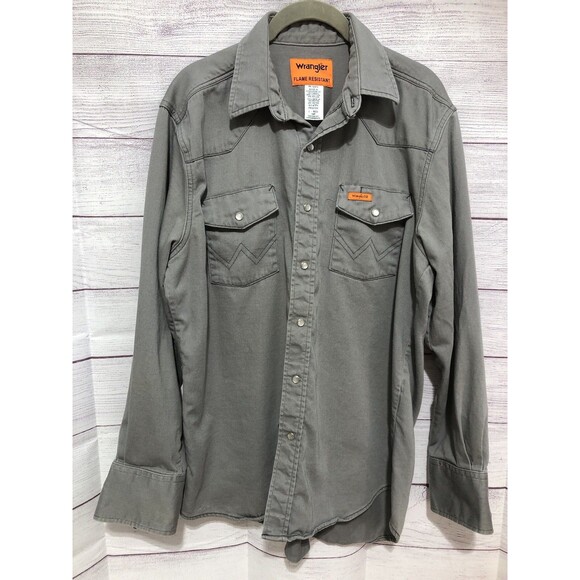 Wrangler Men’s L-REG Flame Resistant ￼Shirt FR127CH 9.5 ATPV Pearl Snap Up Gray^ - Picture 1 of 6